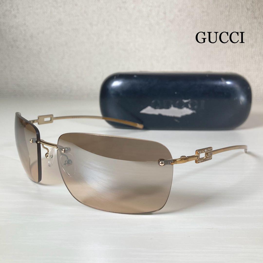 GUCCI グッチ サングラス アイウェア ラインストーン Gロゴ ケース付 リムレス ユニセックス拍卖