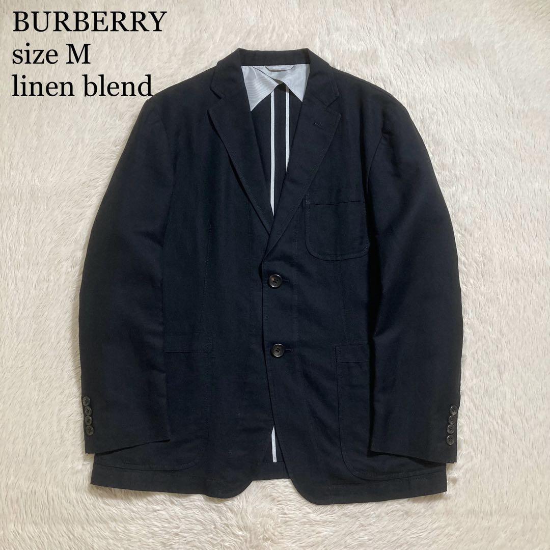 美品 BURBERRY バーバリー テーラードジャケット ブレザー リネン混 襟裏ノバチェック拍卖