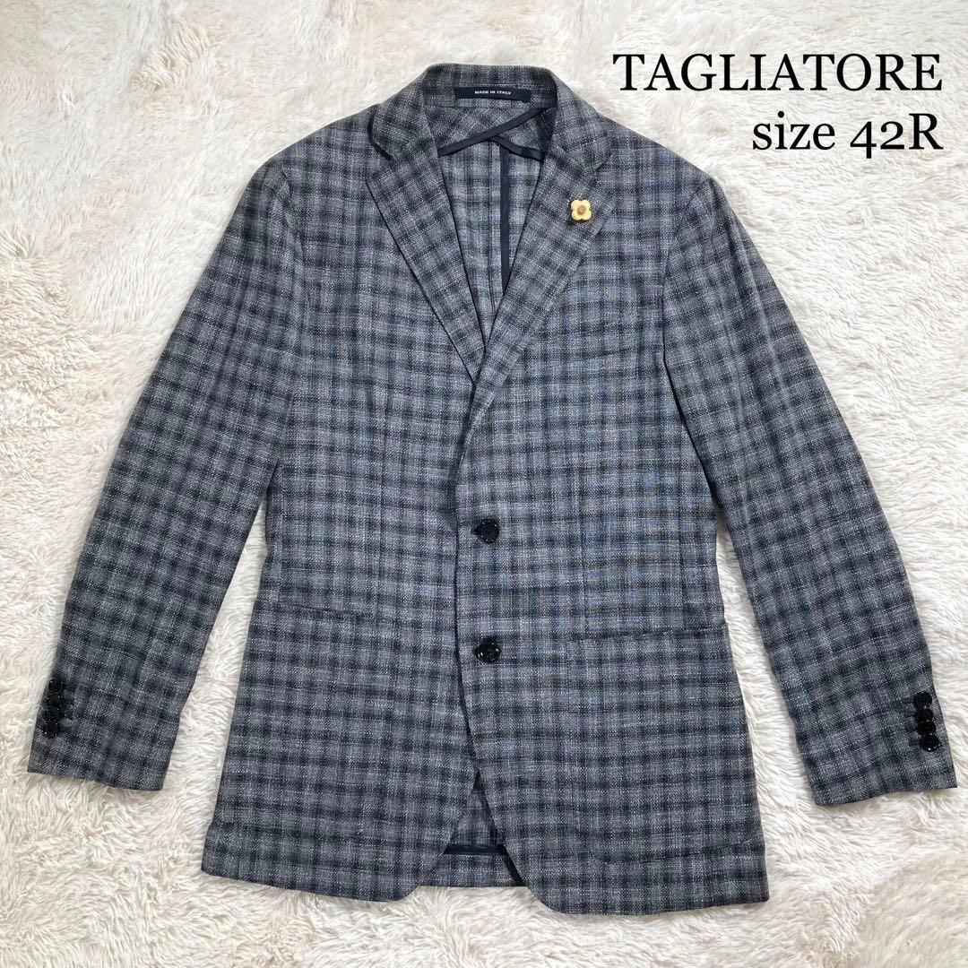 美品 TAGLIATORE タリアトーレ テーラードジャケット ブレザー シングル チェック グレー拍卖
