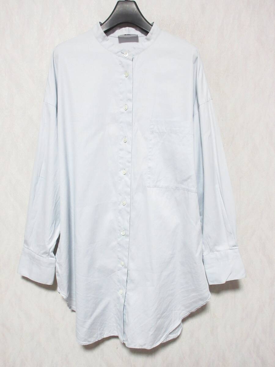 1er Arrondissement プルミエアロンディスモン コットン×シルク 長袖 バンドカラー オーバーサイズ ロングシャツ レディース 36 水 yg7330拍卖