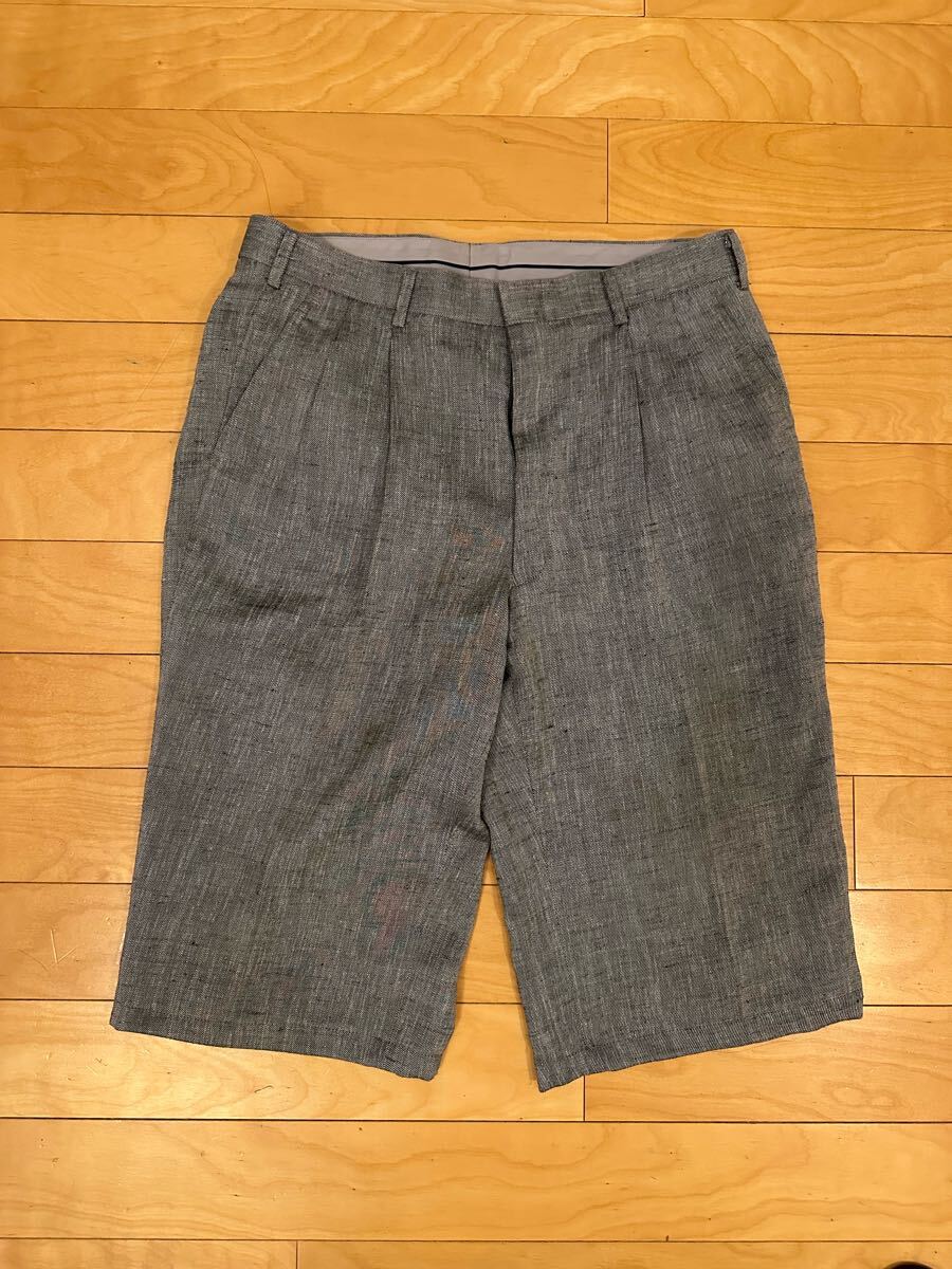 ショートパンツスラックスクロップドパンツ短パン麻混 グレー拍卖
