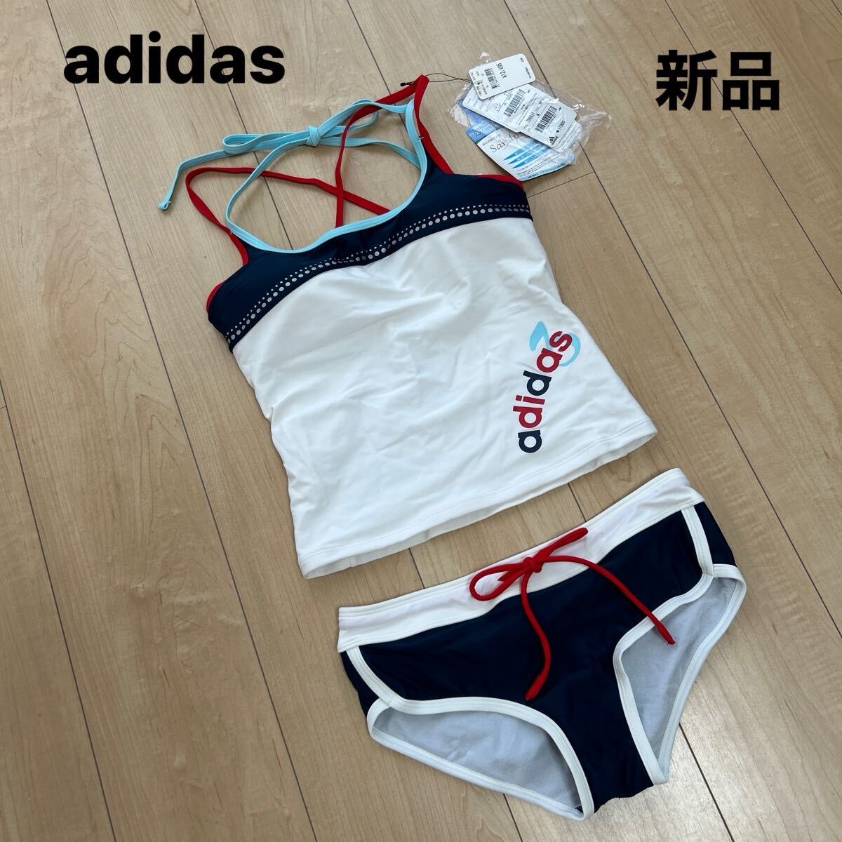 新品 タグ付 adidas アディダス セパレート 水着 タンキニ ネイビー/ホワイト スイムウェア Mサイズ マリン 海 海水浴 プール拍卖
