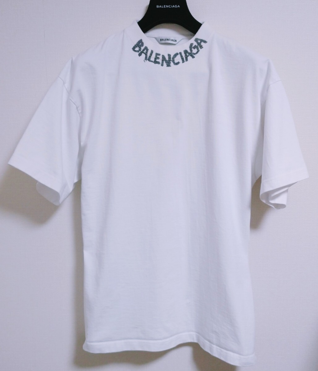 バレンシアガ 半袖カットソー ハンドペイントロゴ 白 S拍卖