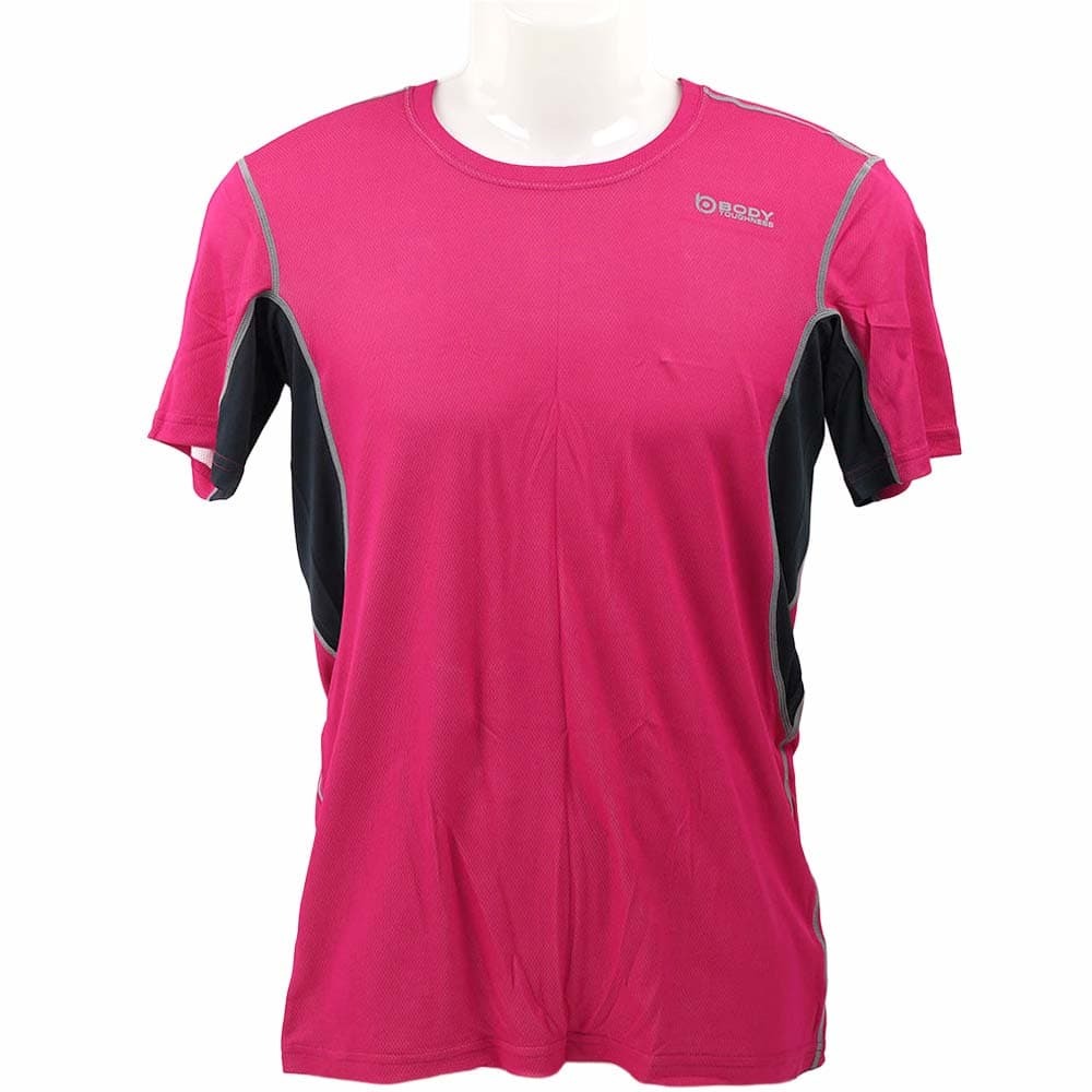 ボディタフネス メンズ 半袖 スポーツ用 ウォーキング ランニング 速乾 吸汗 通気性 消臭 おたふく手袋 マゼンタ×グレー JW-601 Lサイズ拍卖