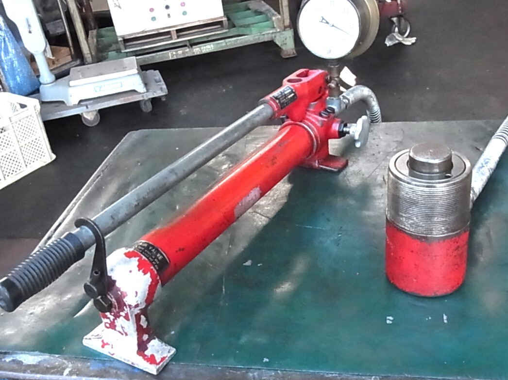 ま理研 プレスセット・手動油圧ポンプ P-1B ④ 油圧ジャッキ 油圧マメジャッキ 高さ調整PD自動車・バイク・ブッシュ・ベアリング交換拍卖