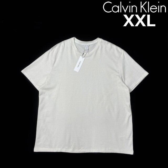 1円~!売切!【正規新品】Calvin Klein カルバンクライン◆半袖 Tシャツ US購入 CK ロゴ刺繍 コットン (XXL)アイボリー ボーダー柄 181215拍卖