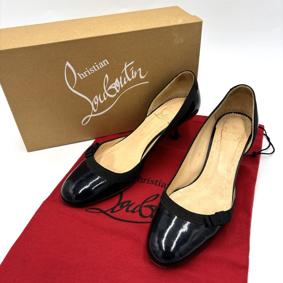 * 付属品完備 イタリア製 '高級感溢れる' Christian Louboutin クリスチャンルブタン 本革 エナメルレザー ヒール / パンプス EU37 23.5cm拍卖