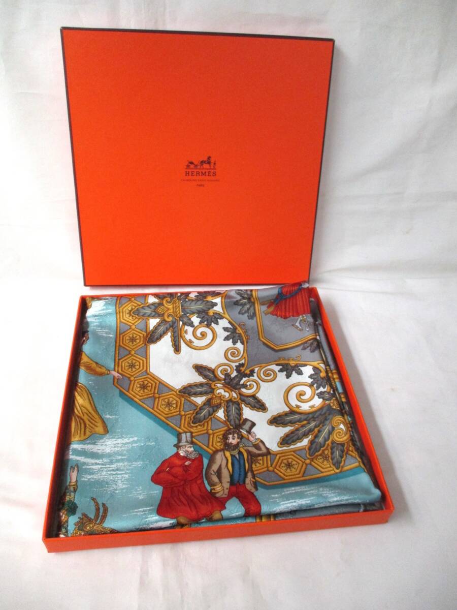 @IK エルメス スカーフ アイススケート フランス製 シルク100% グレー系 Herms (管理39-9BL0)拍卖