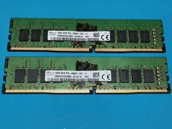 (BIOSで確認済み)デスクトップPC用【SKhynix】 16GB 2Rx8 DDR4 PC4-2666V 16GBx2枚 計32GB No.20拍卖