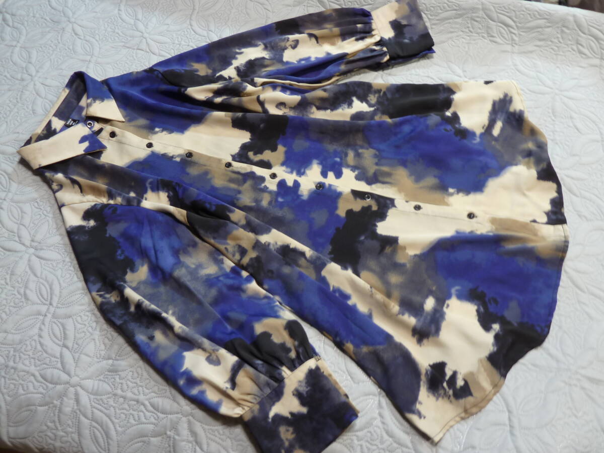 春夏秋 2.3回着用 美品 SHEIN 生成り グレー ブルー 染め風柄 羽織りOK ブラウス ワンピース 2XL LL 3L 4L レタパ600円発送 同梱OK拍卖