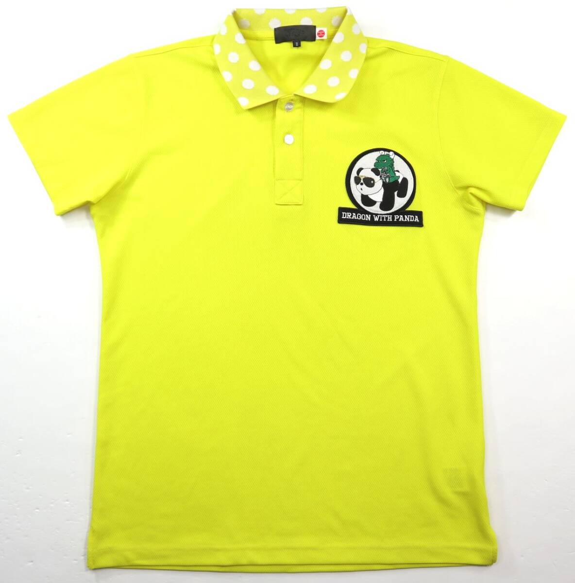 極美品★DANCE WITH DRAGON ダンスウィズドラゴン DRAGON WITH PANDA パンダ刺繍ワッペン 半袖ドライポロシャツ/サイズ2拍卖