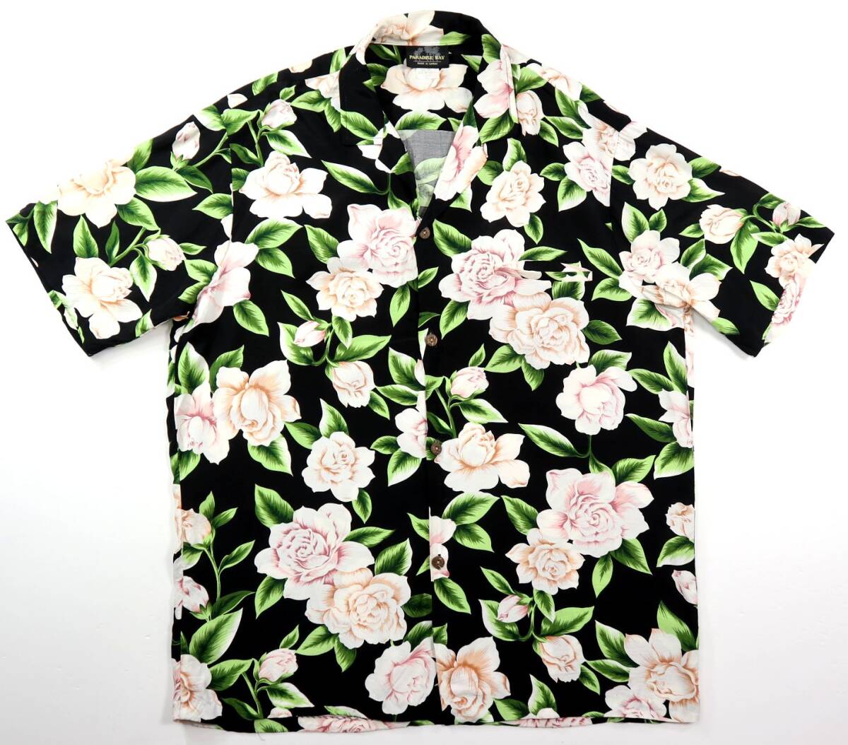 美品★ハワイ製★PARADISE BAY パラダイスベイ ローズ柄 ハワイアンシャツ/アロハシャツ/薔薇/花柄/Mサイズ拍卖