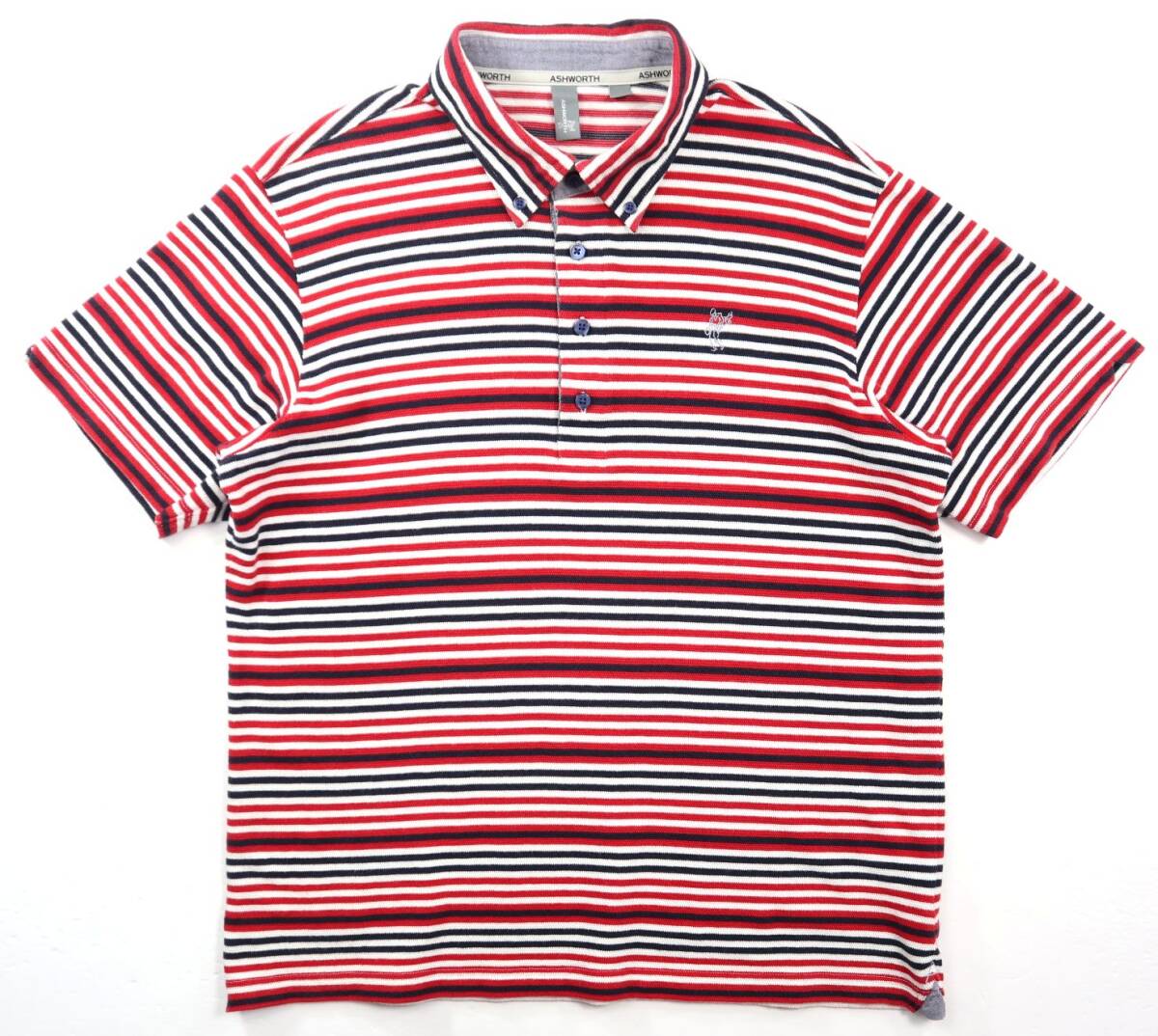 美品★ASHWORTH アシュワース マルチボーダー ボタンダウン半袖シャツ/サイズO拍卖