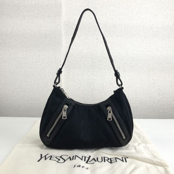 Yves Saint Laurent イヴ・サンローラン ショルダーバッグ ブラック YSL ナイロン ホーボーバッグ vintage ヴィンテージ オールド j3zm2iY拍卖