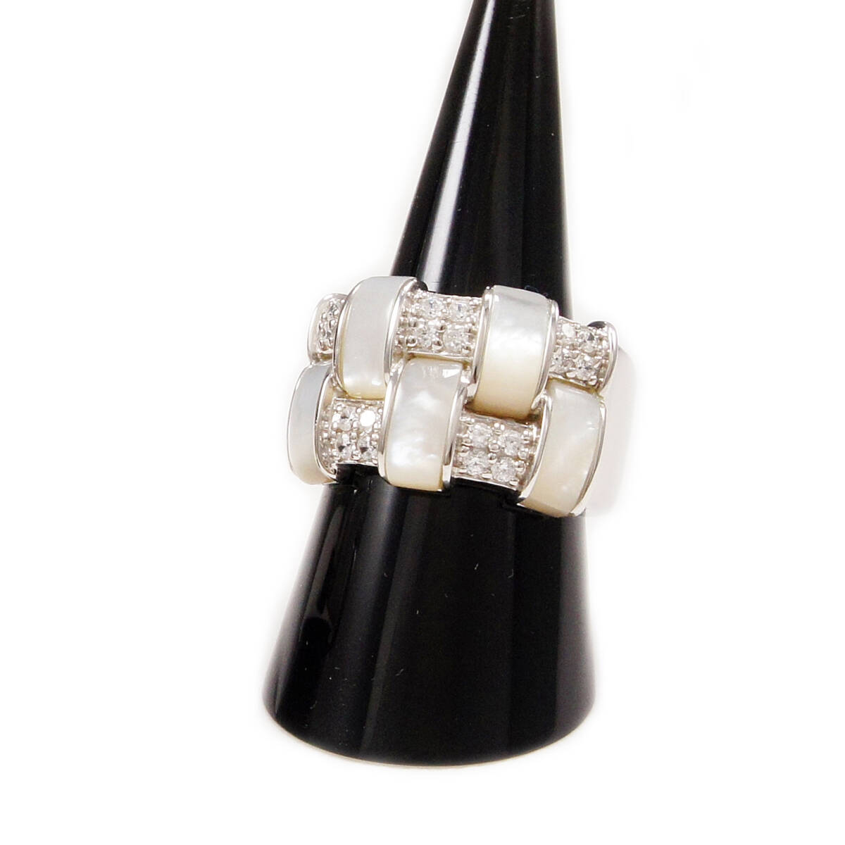 16号 マザーオブパールジルコニア925シルバーロジウムメッキリング925刻印あり GF-19989WT拍卖