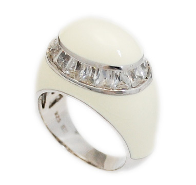 9号 12号 13号 15号 16号 18号 19号 ベージュエナメルジルコニア925シルバーロジウムメッキリングEN-19839WT拍卖