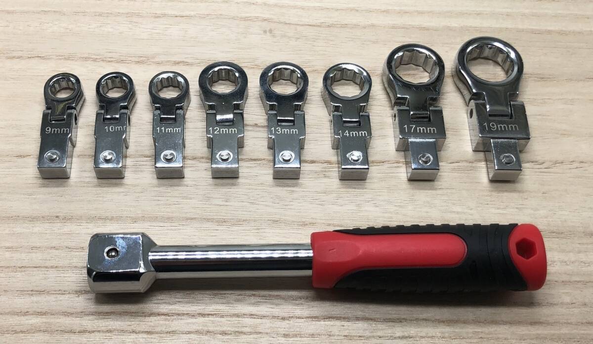 差し替え式☆首振りメガネレンチ☆ 9、10、11、12、13、14、17、19mm ☆ 9点セット拍卖