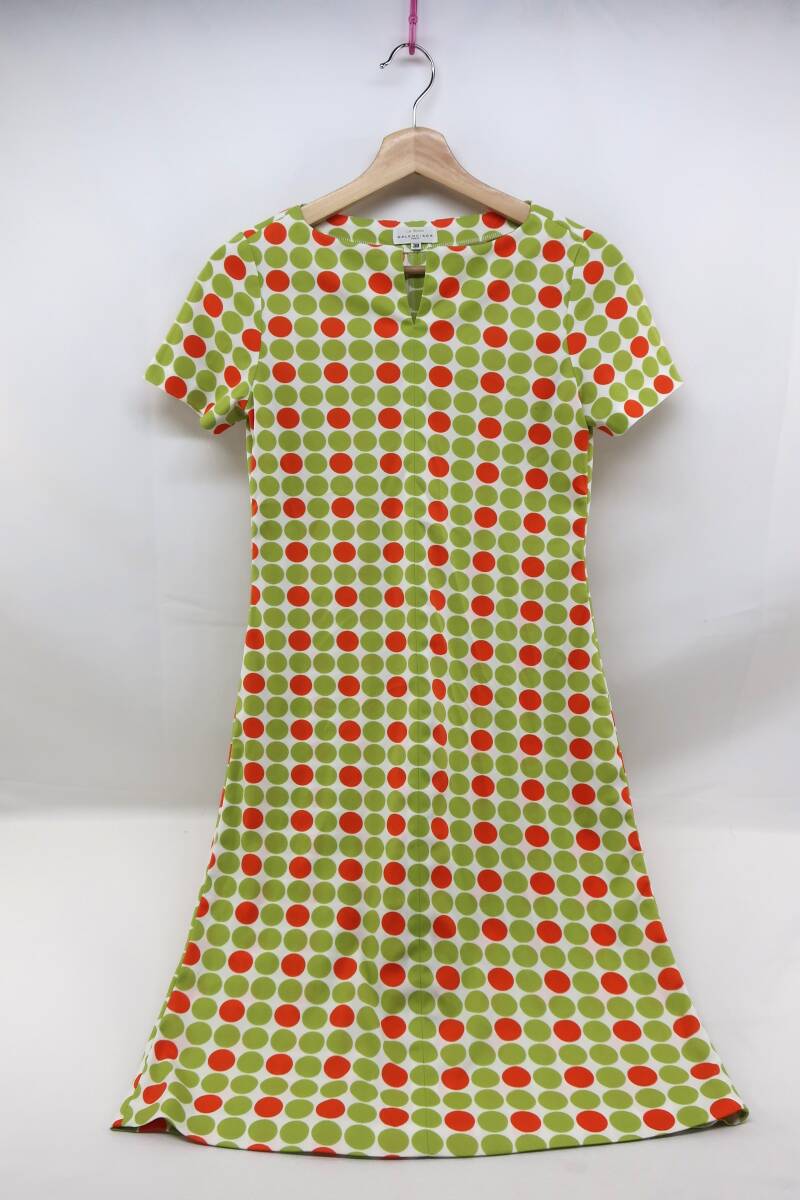 ★【S送900円】2561 BALENCIAGA バレンシアガ キーネックワンピース 半袖 総柄 ポリエステル100% ミモレ丈拍卖