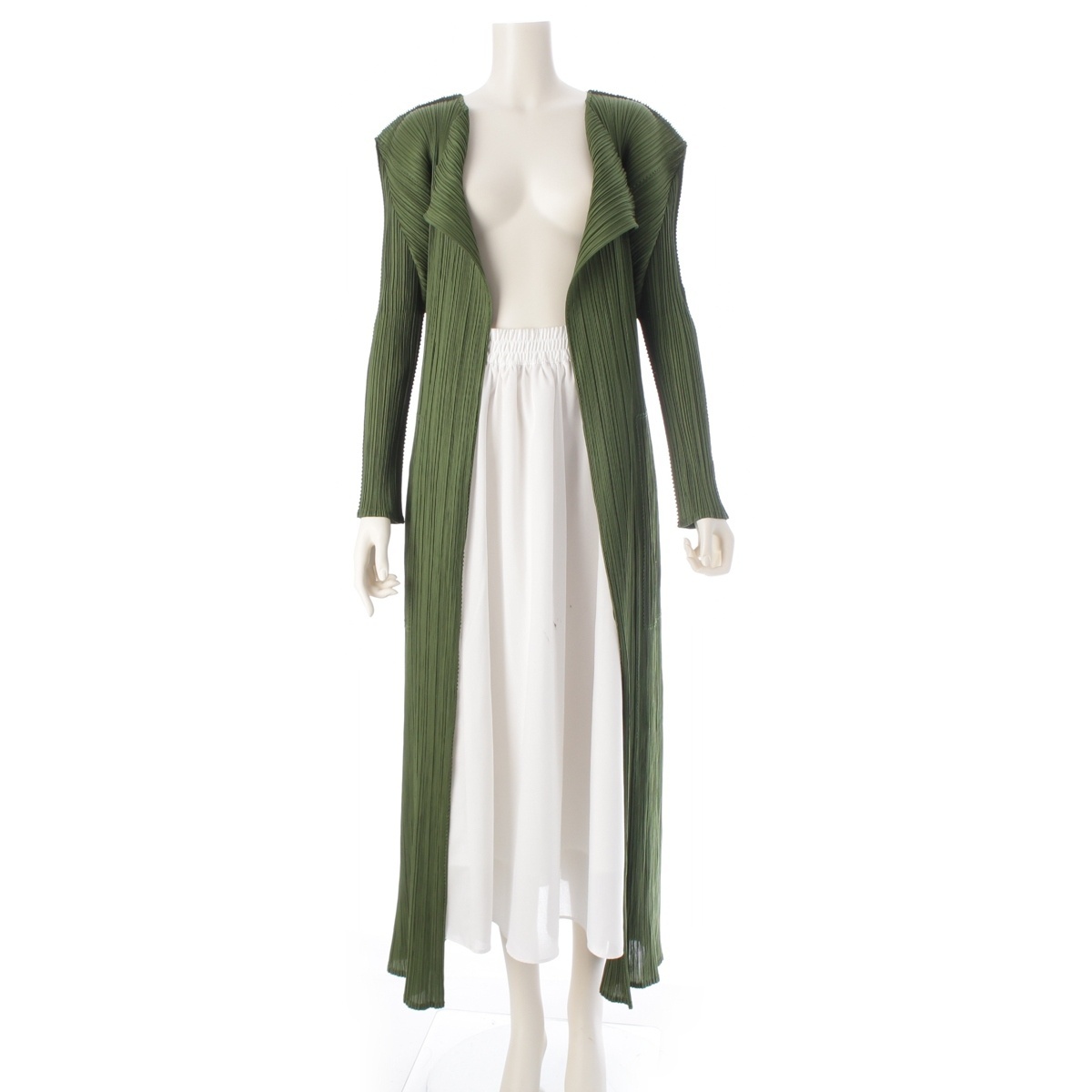プリーツプリーズ イッセイミヤケ ロング カーディガン PP31-JA150 グリーン 4【中古】拍卖