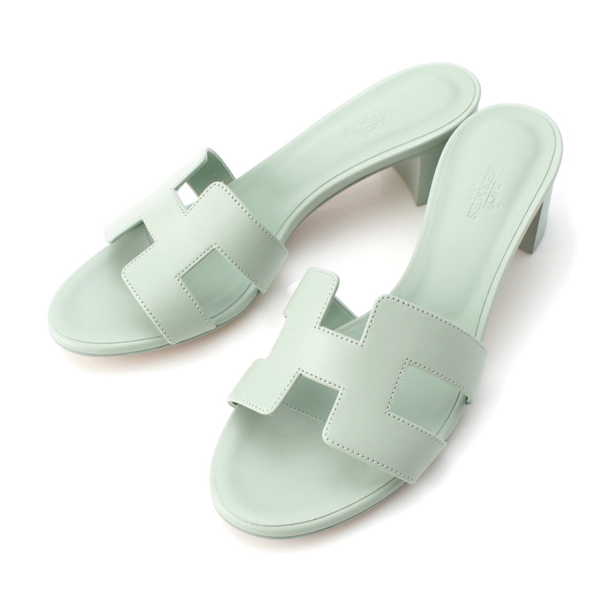 エルメス オアジス ヒール サンダル ライトグリーン 37 1/2【中古】拍卖