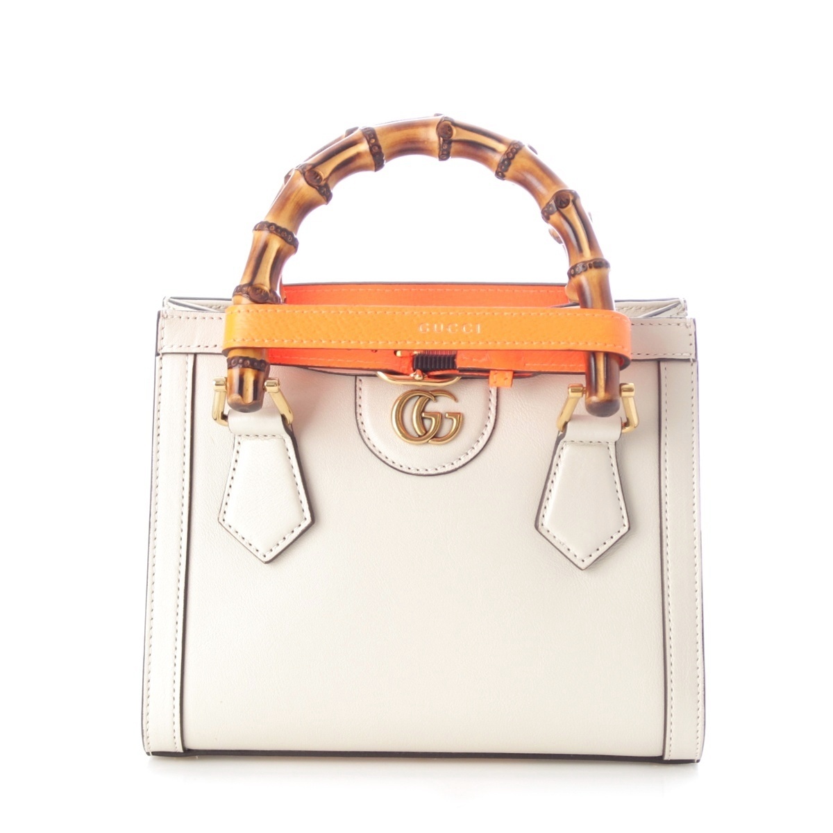 グッチ ダイアナ バンブー レザー 2way ショルダー ハンドバッグ 655661 ホワイト オレンジ【中古】拍卖