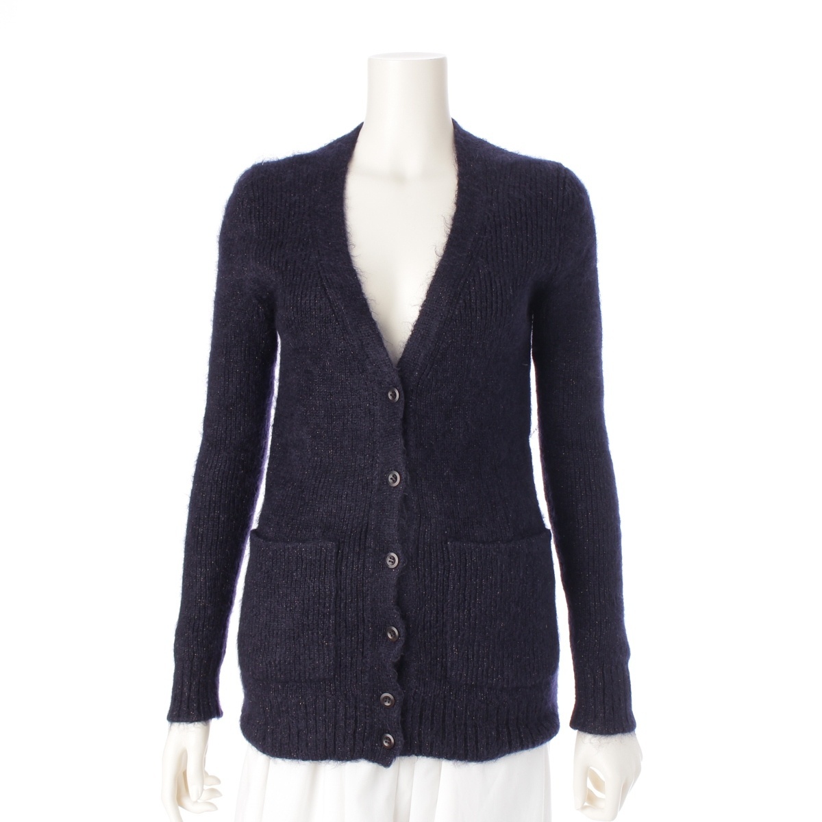 ドゥロワー シルク モヘア ラメニット カーディガン 6515-106-0125 ネイビー 1【中古】拍卖