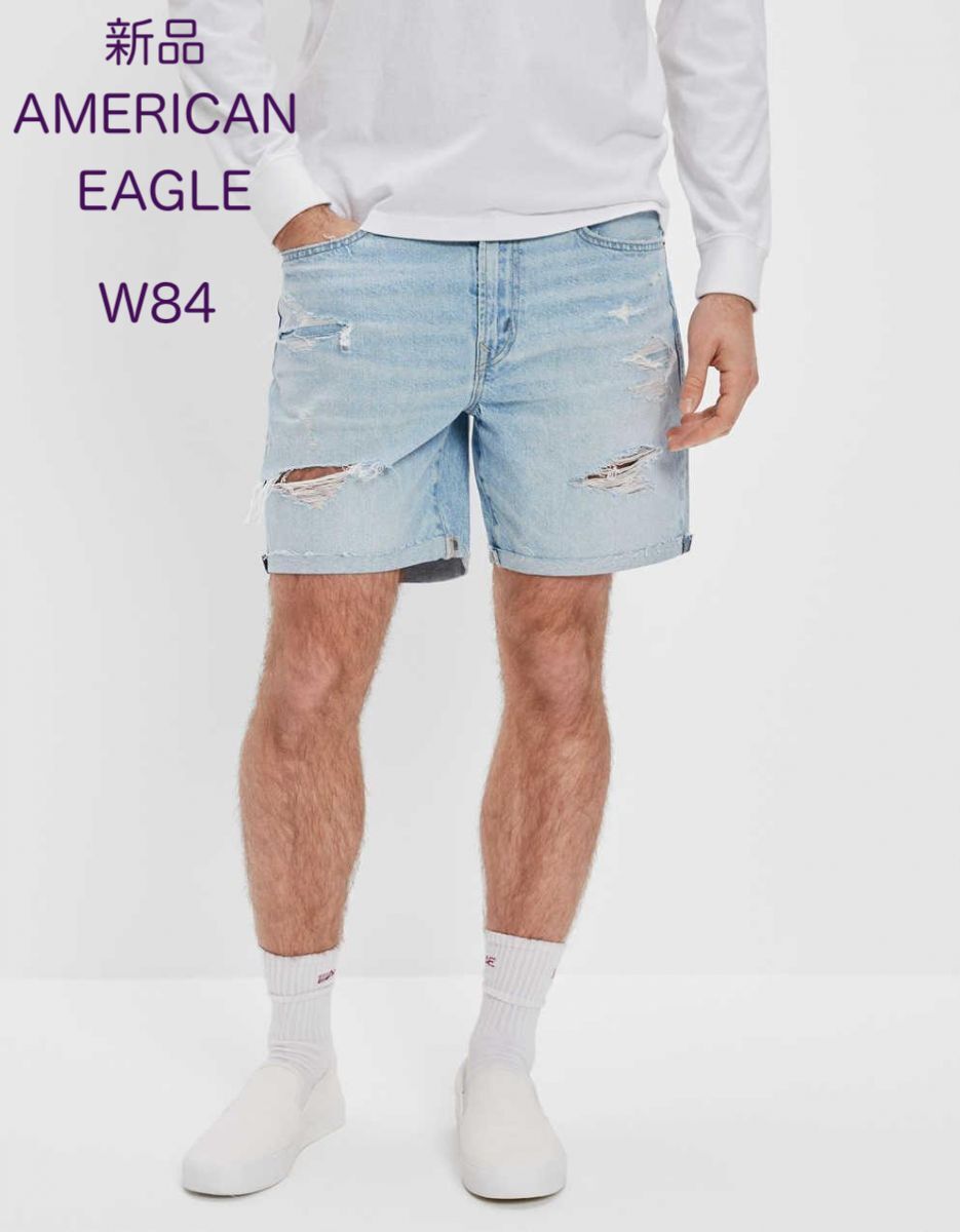 【新品・30インチ】AMERICAN EAGLE・ダメージ加工クラッシュ デニム ハーフパンツ拍卖