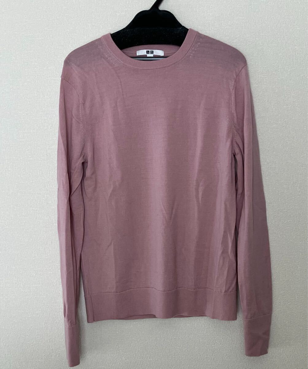 UNIQLO ニット クルーネック ユニクロ 長袖 セーター トップス カットソー 毛100% ピンク パープル拍卖