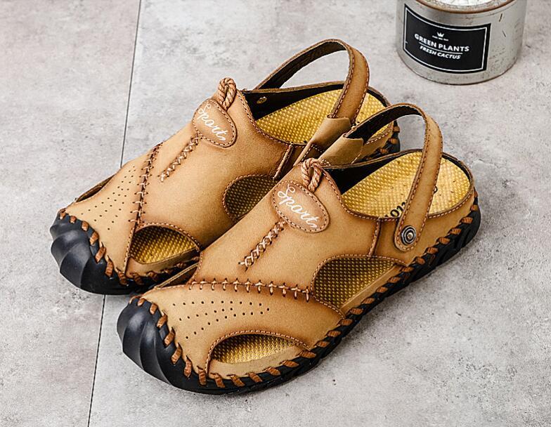 新作夏物4色選択可ビーチサンダル メンズ サンダル牛革サンダルぺたんこ コンフォート 可動式ストラップ 2WAY 夏 カーキ 26.5cm拍卖