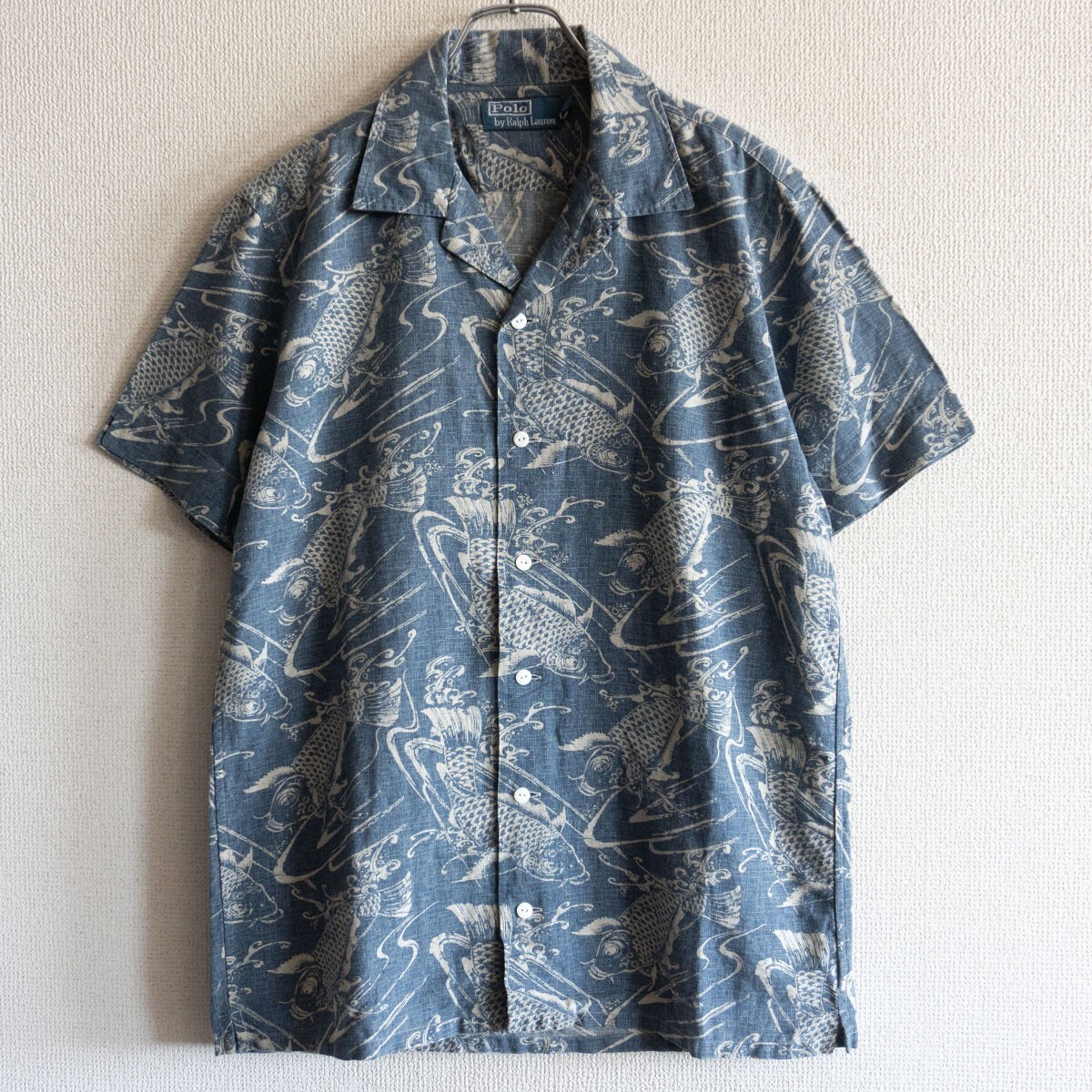 【美品】POLO RALPH LAUREN 【鯉柄 オープンカラー リネン コットン シャツ】S ポロラルフローレン アロハ 開襟 古着 25070737拍卖