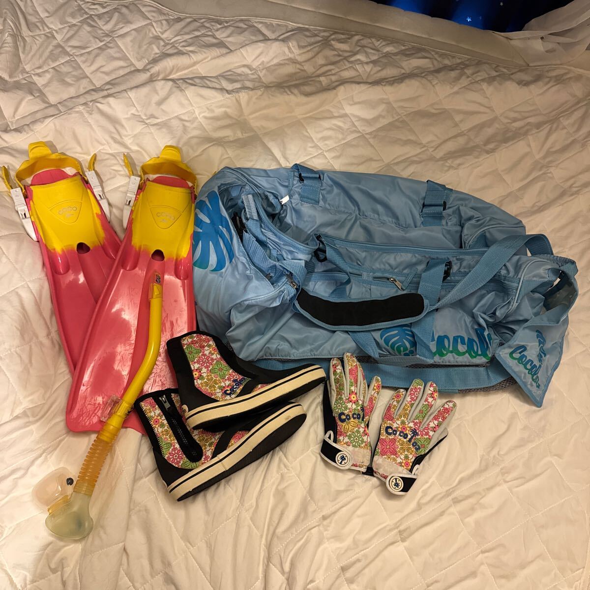 GULL Cocoloa ガル ココロア ダイビングセット! レディース シューズは23.5cm メッシュバッグ、フィン、グローブ、シュノーケル!拍卖