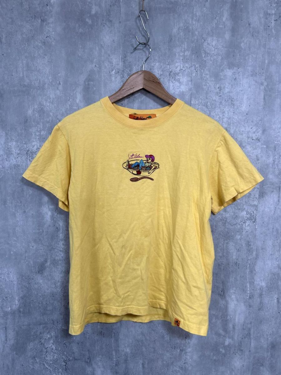 ネコポスOK Left Alone レフトアローン 半袖 刺繍 バック プリント Tシャツ sizeS/黄 ■◆ レディース拍卖