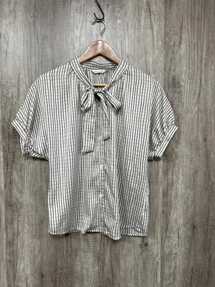 Doux archives ドゥアルシーヴ 半袖 ボウタイ 総柄 ブラウス シャツ 白 ■◆ レディース拍卖