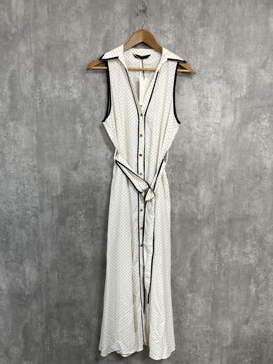 ネコポスOK 美品 ZARA ザラ ノースリーブ ドット 水玉 ノースリーブ ワンピース sizeM/白 ■◆ レディース拍卖