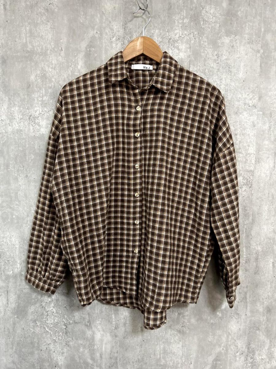 ネコポスOK via j ヴィアジェイ 長袖 チェック シャツ size38/茶 ■◇ レディース拍卖