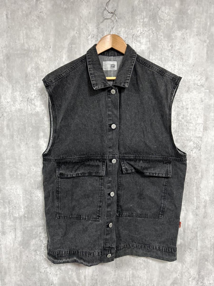 java ジャバ ヴィンテージ加工 デニム ベスト sizeM/ブラック系 ■■ レディース拍卖