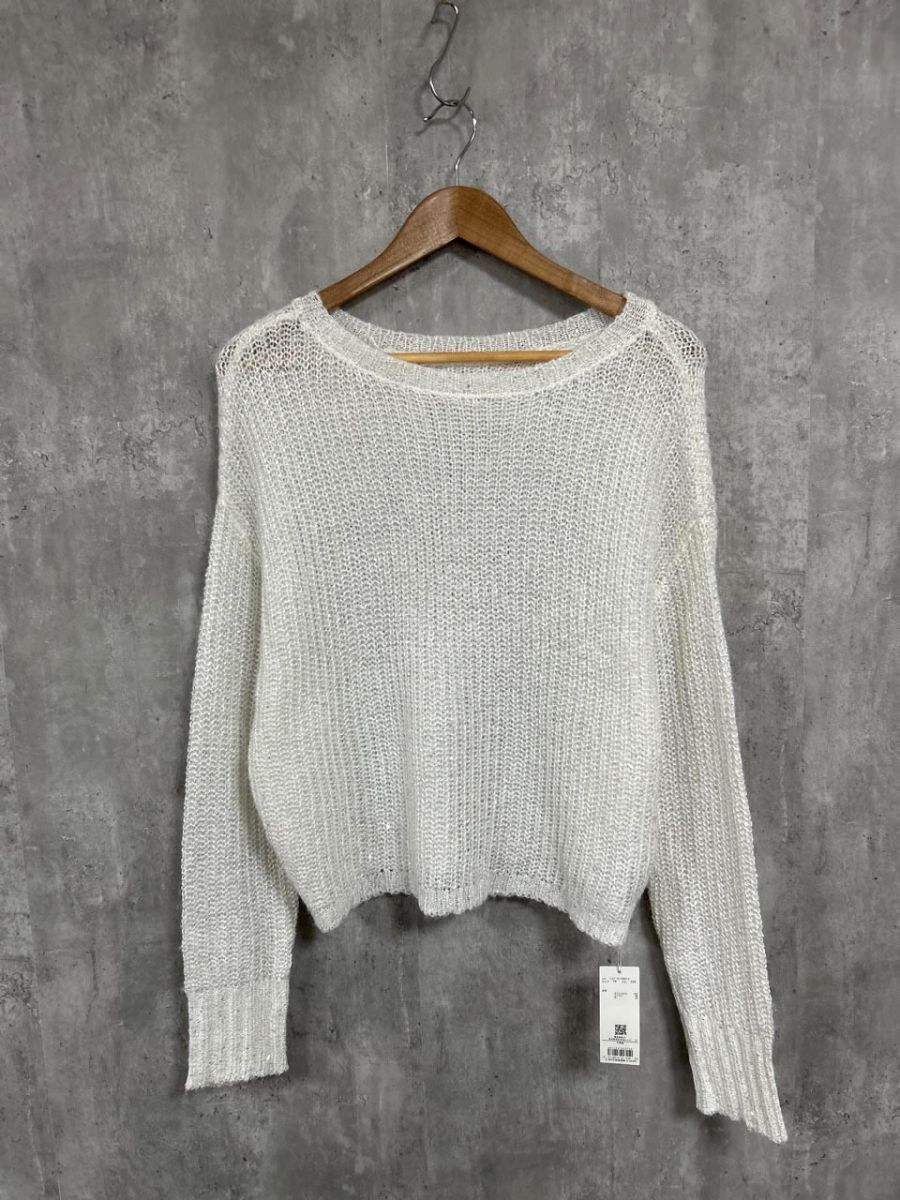 美品 FREE’S MART フリーズマート 長袖 スパンコール カタアゼ ニット セーター sizeFR/白 ◆■ レディース拍卖