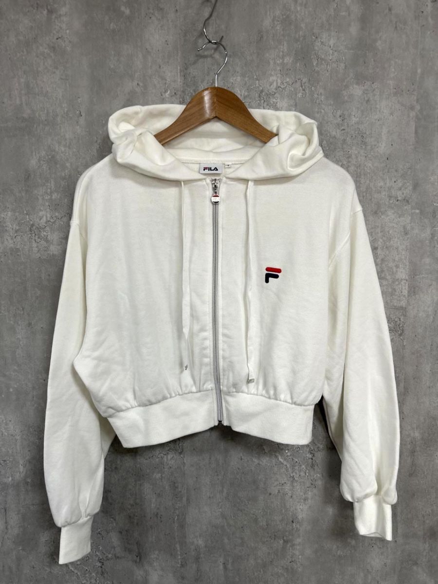 FILA フィラ 長袖 ワンポイント 刺繍ロゴ ショート丈 ジップアップ パーカー sizeF/白 ◆■ レディース拍卖