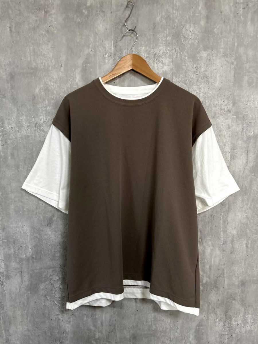 ネコポスOK LAKOLE ラコレ 半袖 重ね着風 カットソー sizeXL/グレージュ×白 ■◆ レディース拍卖