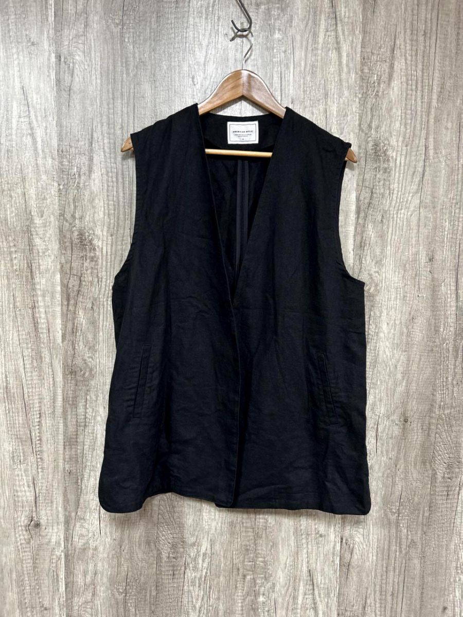 ネコポスOK AMERICAN HOLIC アメリカンホリック リネン混 ロング ベスト sizeM/黒 ■◆ レディース拍卖