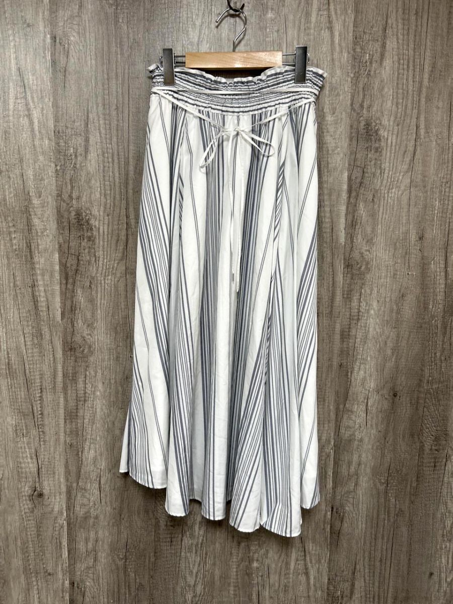 ネコポスOK Mila Owen ミラオーウェン ストライプ フレア ロング スカート size1/白 ■◆ レディース拍卖