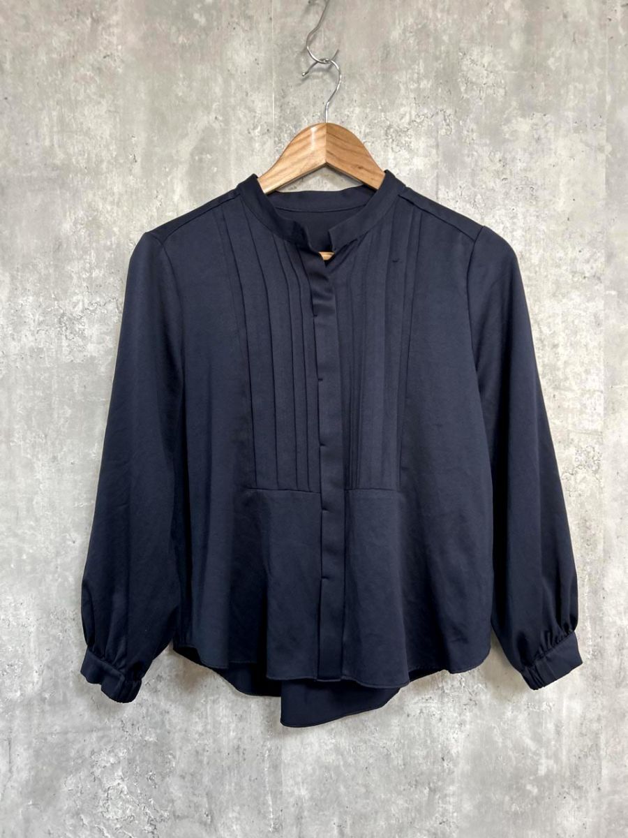 ネコポスOK SHIPS シップス ノーカラー オフィスカジュアル カットソー size38/紺 ■◇ レディース拍卖