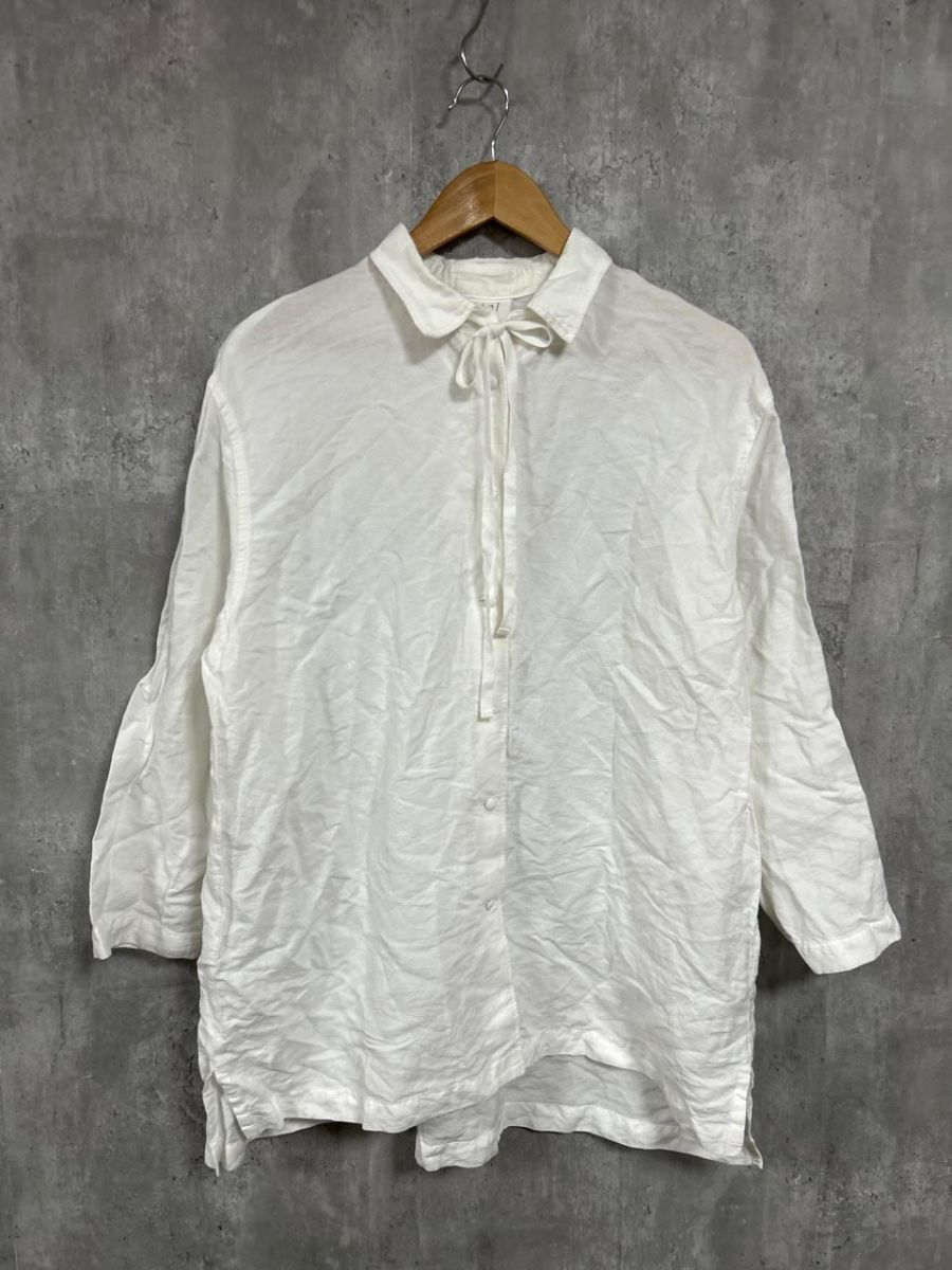 ネコポスOK yuni リネン混 日本製 ブラウス シャツ sizeF/白 ■◇ レディース拍卖