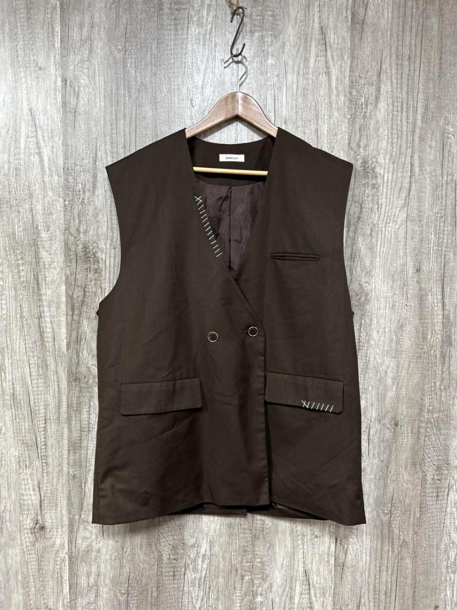ネコポスOK ONCILY ステッチ ユニセックス ジレ ベスト sizeF/茶 ■■ レディース拍卖