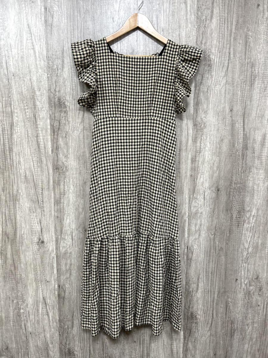 ネコポスOK Heather ヘザー ギンガムチェック フリル Iライン ワンピース sizeF/黒xベージュ ■◆ レディース拍卖