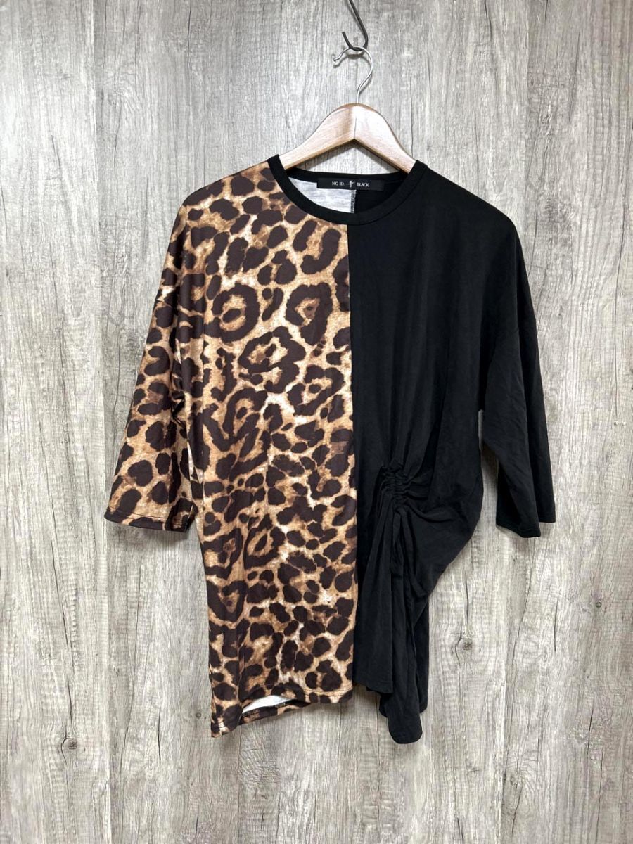 ネコポスOK NO ID. BLACK アシンメトリー切替BIG-T ワイド幅 カットソー sizeF/黒 ■◆ メンズ拍卖