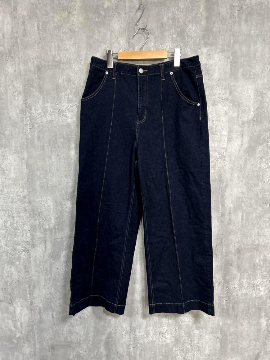 callautia センタープレス ステッチ ストレート デニムパンツ sizeXL/紺 ■■ レディース拍卖