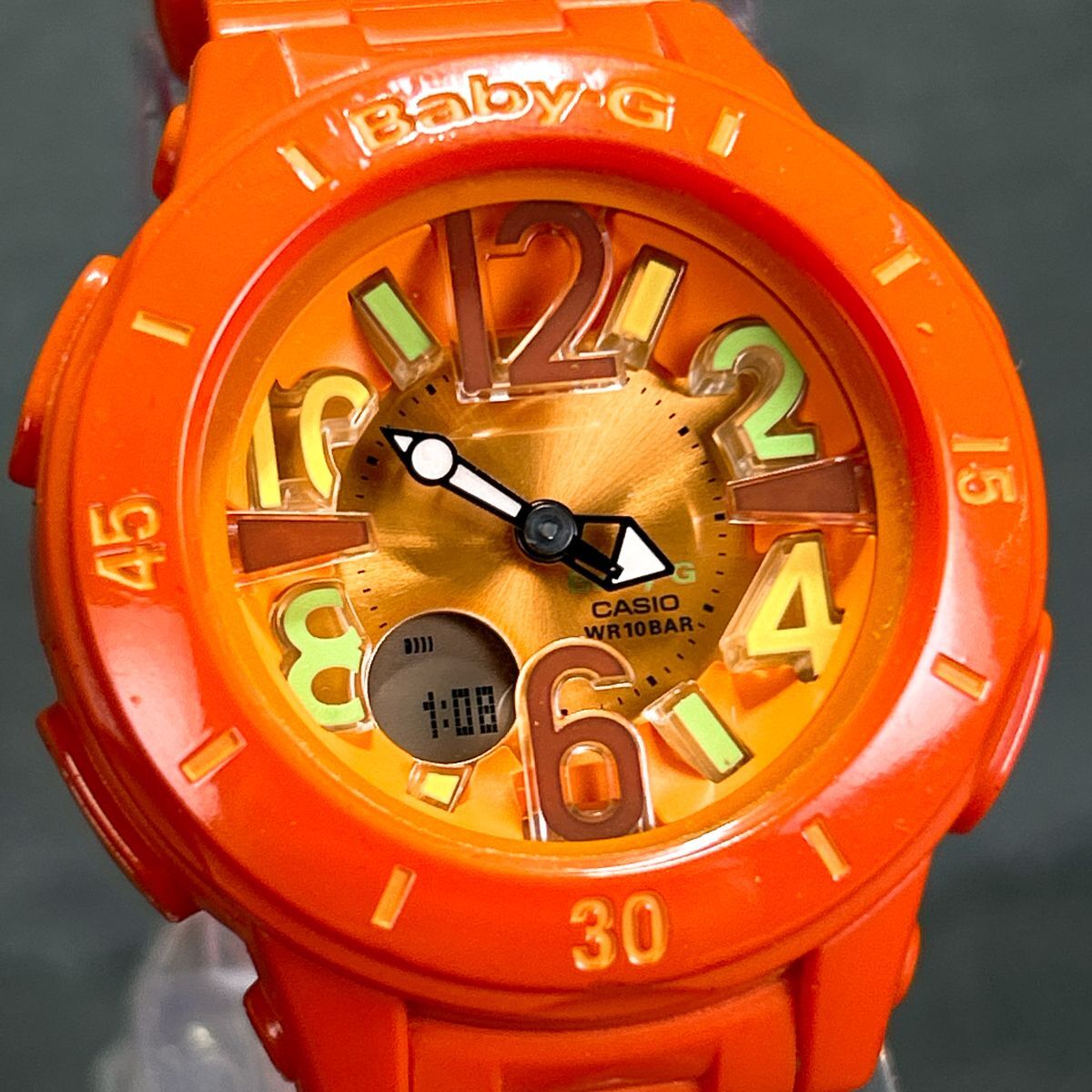 美品 CASIO カシオ Baby-G ベビーG ベイビージー ネオンマリンシリーズ BGA-171-4B2 腕時計 クオーツ アナデジ オレンジ 動作確認済み拍卖