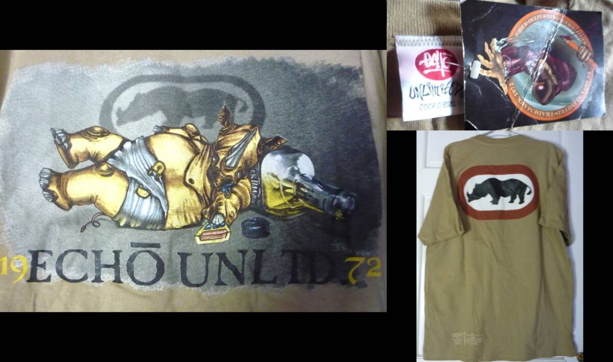 デッドストック新品◎【echoエコー】スケートボード◎【 Tシャツ】【酔いつぶれるサイ】◇USA製90sヴィンテージ表示サイズUS【FREE】超希少拍卖