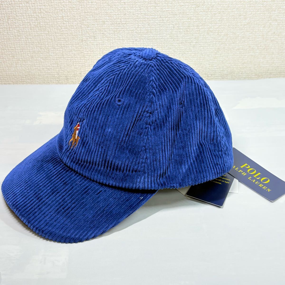 美品タグ付き POLO Ralph Lauren ポロラルフローレン コーデュロイキャップ ブルー メンズ 紳士 サイズ調節可拍卖